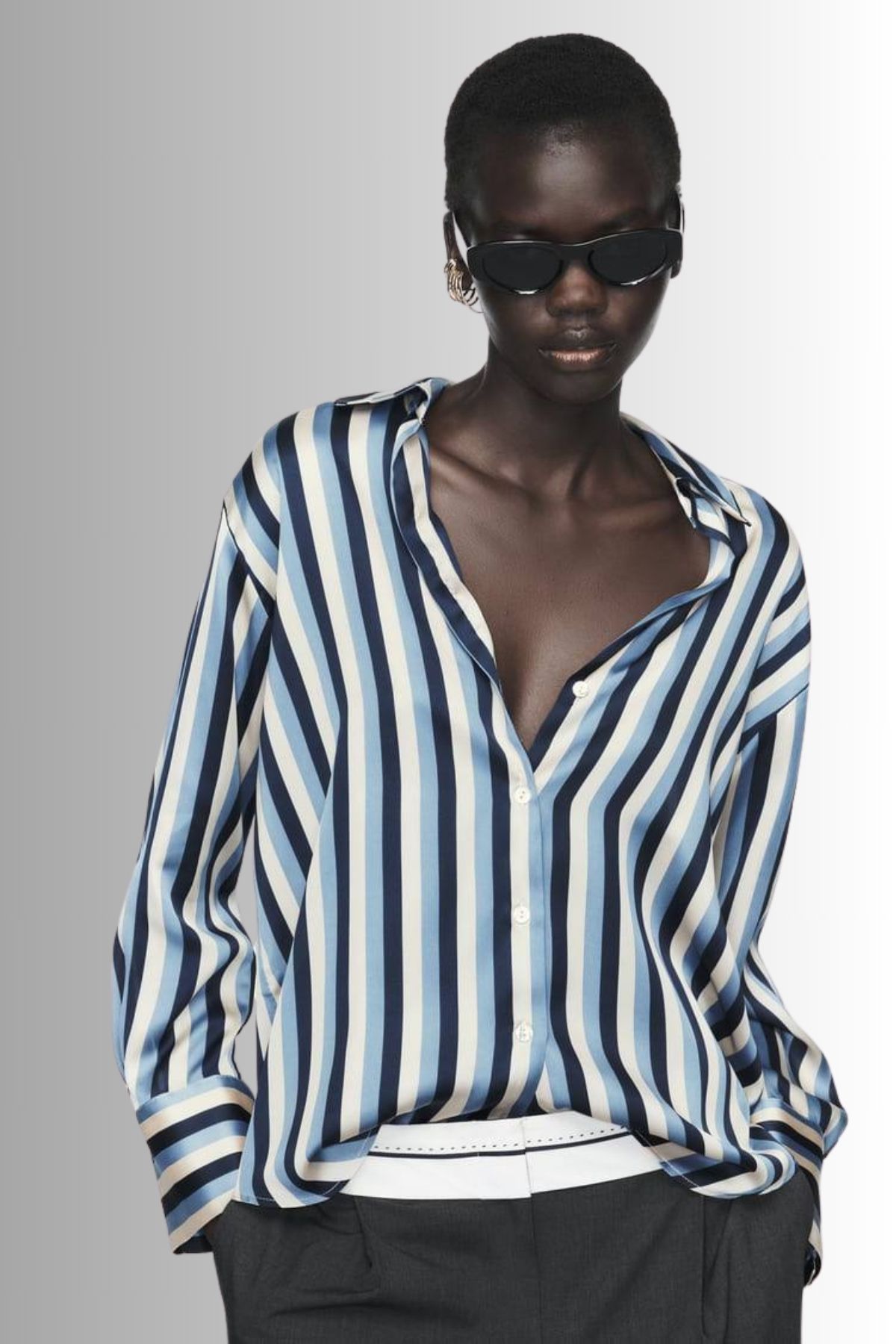 GoGoTrendy Saten Çizgili Gömlek 2 Renk